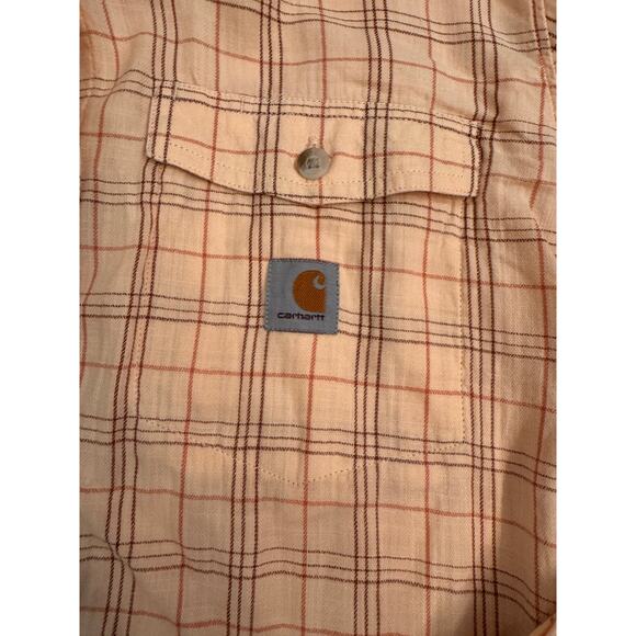 Carhartt Women's Loose Fit Plaid Flannel Button Down Shirt Size S Cream - Picture 3 of 5